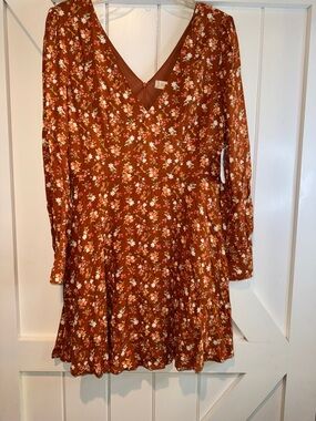 Altar'd State Rust Floral Long-Sleeve Mini Dress